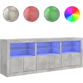 vidaXL Sideboard mit LED-Leuchten Betongrau 181,5x37x67 cm