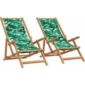 vidaXL Klappstühle, 2 Stück, Stoffbezug mit Blattmuster und Massivholz