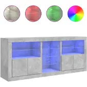 vidaXL Sideboard mit LED-Leuchten Betongrau 181,5x37x67 cm