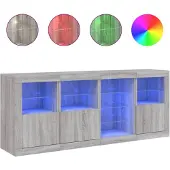 vidaXL Sideboard mit LED-Leuchten Grau Sonoma 164x37x67 cm