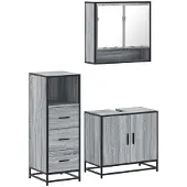 vidaXL 3-tlg. Badmöbel-Set Grau Sonoma Holzwerkstoff