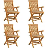 vidaXL Klappstühle mit beigen Kissen, 4 Stück, Massivholz Teakholz