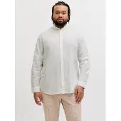 Jack & Jones Langarmhemd "JJEBREEZE LINEN BLEND BAND SHIRT L PLS", Herren, Gr. 4XL, N-Gr, weiß, Web, Obermaterial: 70% Baumwolle, 30% Leinen, , Hemden Langarmhemd, mit Stehkragen