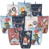 Sonstiges Adventskalender Tüten zum Befüllen, 24 Stück, mit Zahlenaufklebern & Klammern, Papiertüten, Blau
