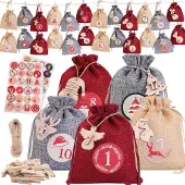 Sonstiges Adventskalender zum Befüllen 24 Stück 2026 Rot 12x15cm Leinen Holz