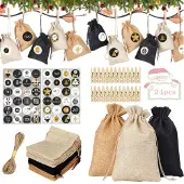 Sonstiges 24 Jutesäckchen Adventskalender zum Befüllen mit Kordelzug, Holz-Clips und Hanf-Seil