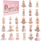 Sonstiges Adventskalender Wichtel 24 Figuren Plüsch Holz Mischgewebe Rosa Weiß 7cm