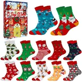 Sonstiges Socken Adventskalender 2026, 12 Paar Weihnachtssocken, Baumwolle, für Erwachsene & Jugendliche