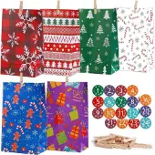 Sonstiges Adventskalender zum Befüllen, 24 Stück, mit Zahlenaufklebern und Holzklammern