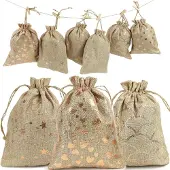 Sonstiges Adventskalender zum Befüllen 24 Jutesäckchen mit Zahlenstickern 15x20 cm Gold