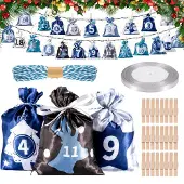 Sonstiges Adventskalender zum Befüllen 24 Stoffsäckchen Blau-Grau 12x17cm mit Zubehör