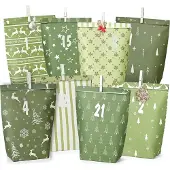 Sonstiges Adventskalender grüne Papiertüten zum Selbstbefüllen, DIY Weihnachtskalender, 24 Bedruckte Geschenktüten