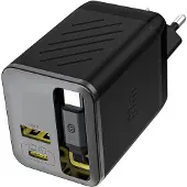Dudao USB-A/USB-C-GaN-67-W-Wandladegerät mit einziehbarem USB-C-PD-QC-Kabel – Schwarz