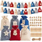 Sonstiges Adventskalender zum Befüllen 24 Stoffbeutel mit Zahlen & Clips Blau 15x10cm
