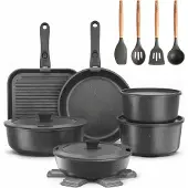 YASHE Kochgeschirr-Set, 21-teilig, abnehmbare Griffe, Grau