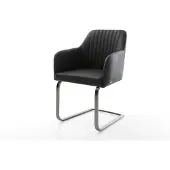 DELIFE Freischwinger Greg-Flex Echt-Leder Schwarz Freischwinger flach Graphit Taschenfederkern