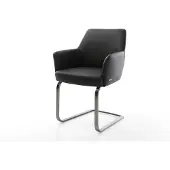 DELIFE Freischwinger Xana-Flex mit Armlehnen Echt-Leder Schwarz Freischwinger flach Graphit Taschenfederkern