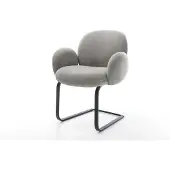 DELIFE Freischwinger Nube-Flex mit Armlehnen Strukturstoff Soft Grau Freischwinger flach Schwarz Taschenfederkern