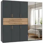 Luma-home Drehtürenschrank Kleiderschrank 225 cm Grafit Spiegel Schubkästen Eiche Artisan / 22637