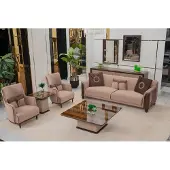 AEA Moderne Beige Wohnzimmer Sofas Textil Couchen Lehnsessel Couchtisch