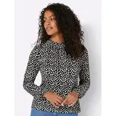 Inspirationen Stehkragenshirt "Stehkragen-Shirt", Damen, Gr. 54, schwarz (ecru, schwarz, bedruckt), 95% Viskose, 5% Elasthan, unifarben, Shirts Stehkragenshirt