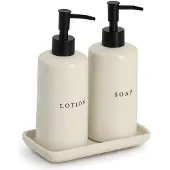Zeller Seifen- und Lotionsspender, 3-teiliges Set, aus Keramik, Elegantes Seifen-/Lotionsspender Set aus hochwertigen Keramikflaschen, Maße (L x B x H): 18 x 9,5 x 21,5 cm