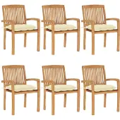 vidaXL Stapelbare Gartenstühle mit Kissen 6 Stk. Massivholz Teak