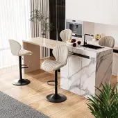 Hawthyhome Barhocker 4er Set Höhenverstellbar mit Lehne Stoff Beige 360° Drehbar