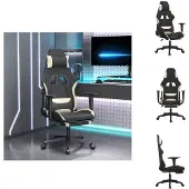 vidaXL Gaming-Stuhl mit Massage & Fußstütze Schwarz und Creme Stoff - Gaming-Sessel