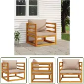 The Living Store Gartensessel mit Kissen Taupe Massivholz Akazie