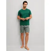 Calida Shorty "Relax Imprint 2", Damen, Gr. XL (56), grün (forest grün), Single Jersey, Obermaterial: 100% Baumwolle, bequem kurz, V-Ausschnitt, Homewear-Sets Shorty, kurzarm, Rundhals, Brusttasche
