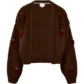 Apricot Cardigan "Grob gestrickte Strickjacke", Damen, Gr. L (40), braun, gestrickt, Obermaterial: 100% Polyester PES., gemustert, Modisch, Gerippte Ärmelbündchen, Strickjacken Cardigan, mit Erdbeeren