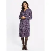 Inspirationen Druckkleid "Druck-Kleid", Damen, Gr. 52, Normalgrößen, bunt (erika, marine, bedruckt), 100% Viskose, bedruckt, geblümt, gemustert, mehrfarbig, knielang, V-Ausschnitt, Kleider Druckkleid