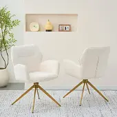 Great han 2er-Set Luxus Esszimmerstühle Cremeweiß Metallbeine Drehstuhl Sessel Freizeitstuhl 53.5x45x84cm