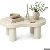 Akord Ovaler Couchtisch MATCHA 85 cm Creme mit vier zylindrischen Beinen