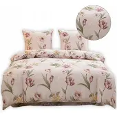 Cotton World Baumwolle world Bettwäsche Set 220x200cm Blumen Pink/Grün