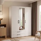 Idohome Kleiderschrank LORI mit Spiegel 145 cm, Regalen und Kleiderstange Kaschmir