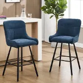 Sonstiges Barhocker 2er Set aus Chenille mit Rückenlehne und Fußstütze, blau