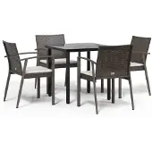 vidaXL 5-tlg. Garten-Essgruppe mit Kissen Poly Rattan und Stahl