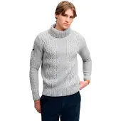 Superdry für Herren. M6110772A Grauer Jacob Cable Roll Pullover (S), Lässig, Baumwolle