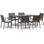 vidaXL 7-tlg. Garten-Essgruppe mit Kissen Poly Rattan und Stahl