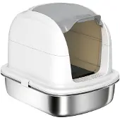 PawHut Katzenklo Edelstahl mit Deckel, Katzentoilette mit Wanne, Streuschaufel