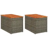 Merkloos Set aus 2 Gartenbeistelltischen aus Poly Rattan und Holz