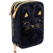 Astra Dreifaltige Federmappe mit Zubehör Fluffy Kitty Schwarz AstraBag