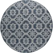 FRAAI In | & Outdoor Teppich Rund | Rio Flower Blau | Ø 230cm | Blau | Jute | Rund