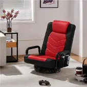 Yaheetech Bodenstuhl drehbarer Gaming-Stuhl mit verstellbarer Rückenlehne, klappbarer Bodensessel, Schwarz-Rot