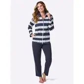 Witt Hausanzug "Hausanzug Hausanzug mit 2 Taschen", Damen, Gr. 44/46, marine, ecru, bedruckt, Sportlich, Homewear-Sets Hausanzug