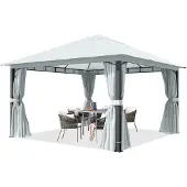 TOOLPORT Gartenpavillon 4x4 m ca. 220g/m² Dachplane Pavillon mit 4 Seitenteilen und 4 Moskitonetzen - grau