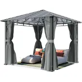 TOOLPORT Gartenpavillon 3x3 m Alu-Rahmen, Polycarbonat Dach ca. 8mm, grau - mit Seitenteilen und Moskitonetzen