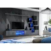 AEA Set Modern Grau Einrichtung Wohnwand TV-Ständer Sideboard Holzmöbel Wandschrank